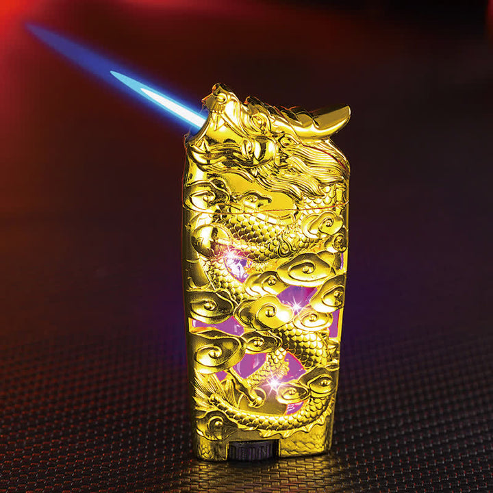 Accendino a butano ricaricabile con LED Flash Dragon creativo e fantastico - Oro - image 7
