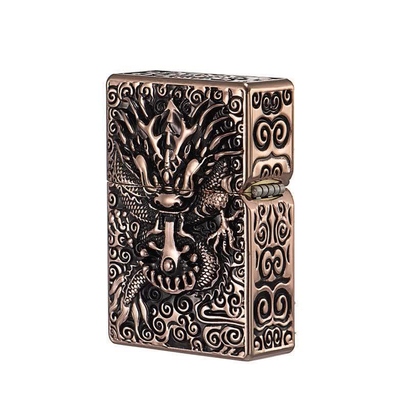 Accendino a cherosene ricaricabile con drago intagliato classico - Bronzo rosso - image 6