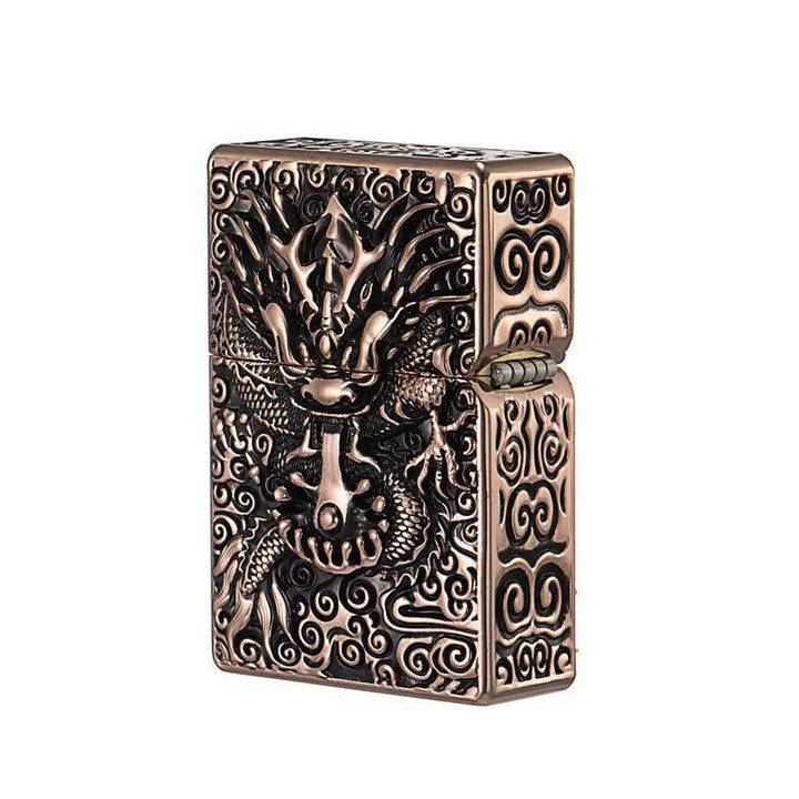 Accendino a cherosene ricaricabile con drago intagliato classico - Bronzo rosso - image 6