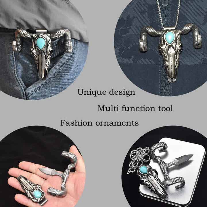 Fibbia per cintura multifunzione in argento con ciondolo a forma di teschio di pecora turchese (in prevendita) - image 3