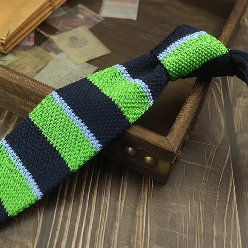 Cravatta lavorata a maglia a righe con motivo a blocchi di colore da uomo - Stile n. 12 - image 15