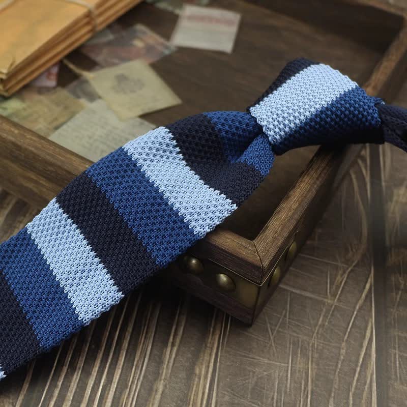 Cravatta lavorata a maglia a righe con motivo a blocchi di colore da uomo - Stile n. 9 - image 12