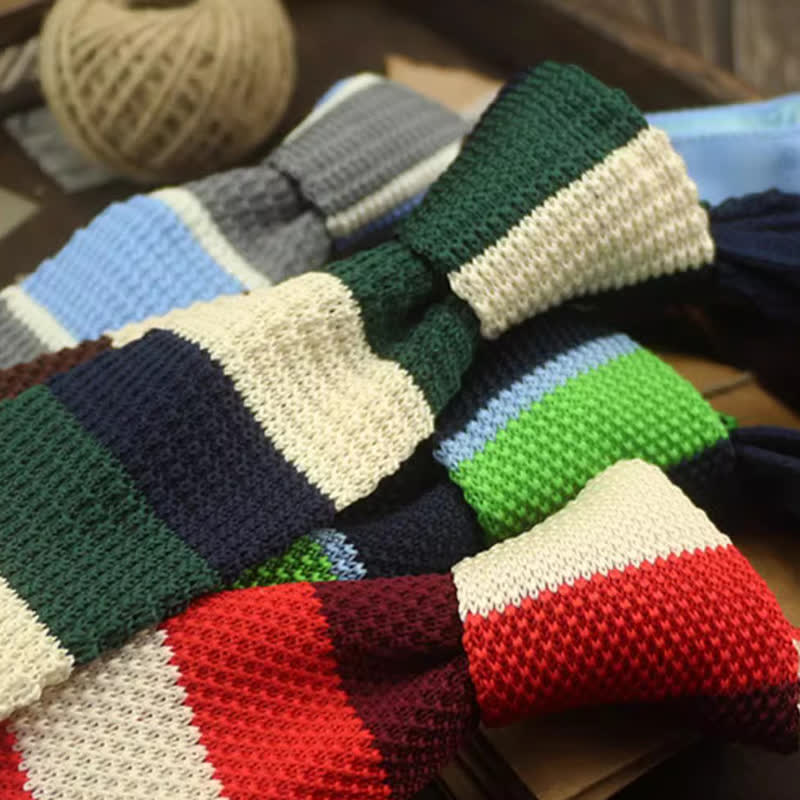 Cravatta lavorata a maglia a righe con motivo a blocchi di colore da uomo - image 2