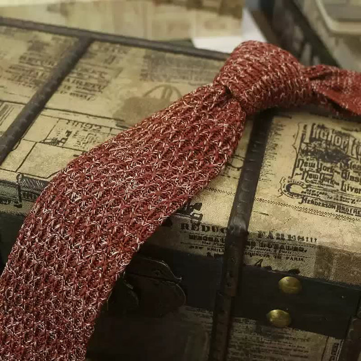 Cravatta lavorata a maglia di colore scuro variegato da uomo - Rosso marrone - image 2