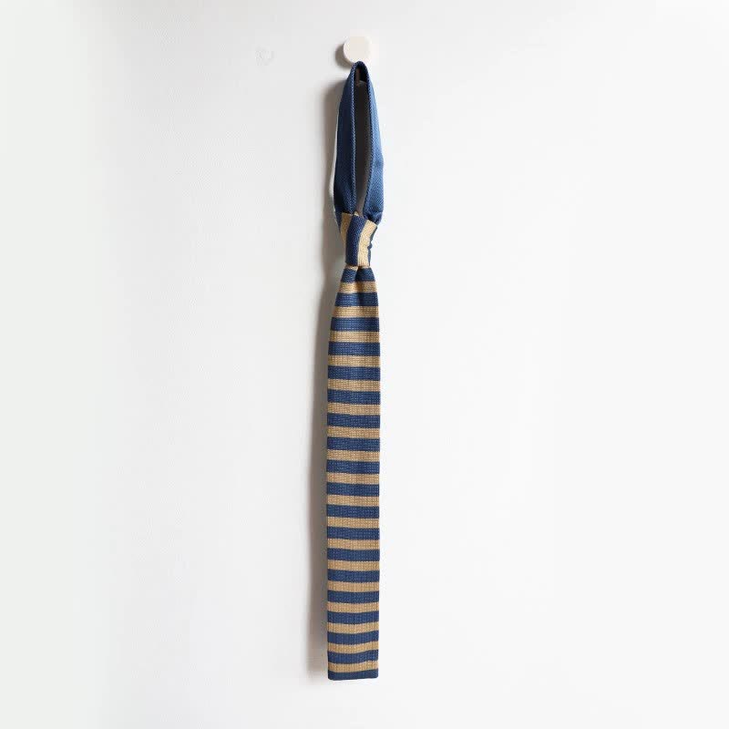 Cravatta da uomo in maglia a righe blu e cachi - image 5