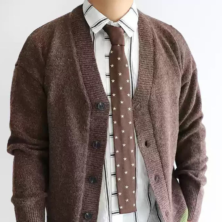 Cravatta lavorata a maglia con stelle e pois color cappuccino da uomo - Caffè - image 0
