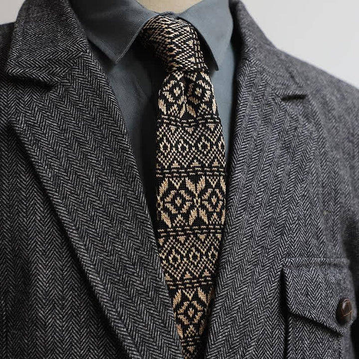 Cravatta lavorata a maglia con motivo vintage in stile britannico da uomo