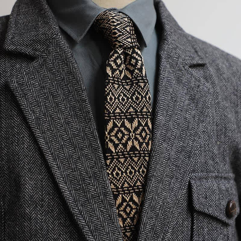 Cravatta lavorata a maglia con motivo vintage in stile britannico da uomo - Caffè - image 0