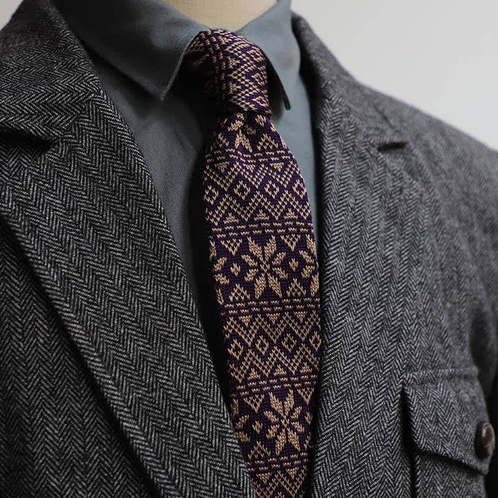 Cravatta lavorata a maglia con motivo vintage in stile britannico da uomo