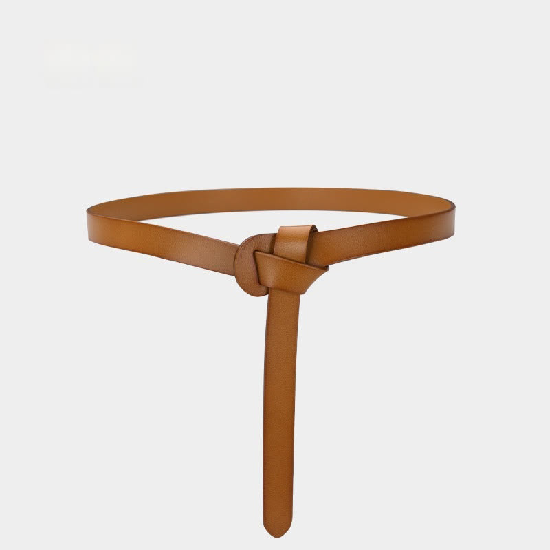 Cintura decorativa in pelle con nodo classico in tinta unita - Marrone - 43,31 pollici / 110 cm - image 18