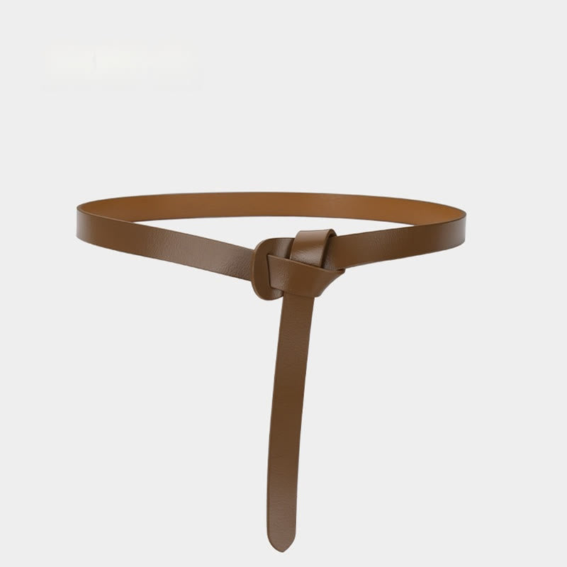 Cintura decorativa in pelle con nodo classico in tinta unita - Cioccolato - 43,31 pollici / 110 cm - image 16