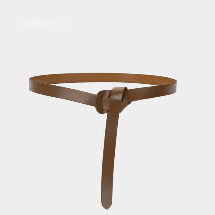 Cintura decorativa in pelle con nodo classico in tinta unita - Cioccolato - 43,31 pollici / 110 cm - image 16