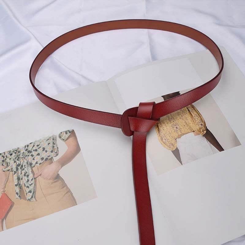 Cintura decorativa in pelle con nodo classico in tinta unita - image 7