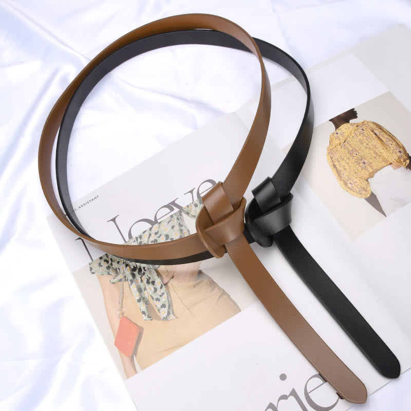 Cintura decorativa in pelle con nodo classico in tinta unita