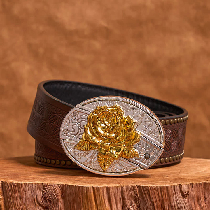Cintura in pelle fai da te da uomo con coltello pieghevole nascosto in oro e argento rosa - image 5