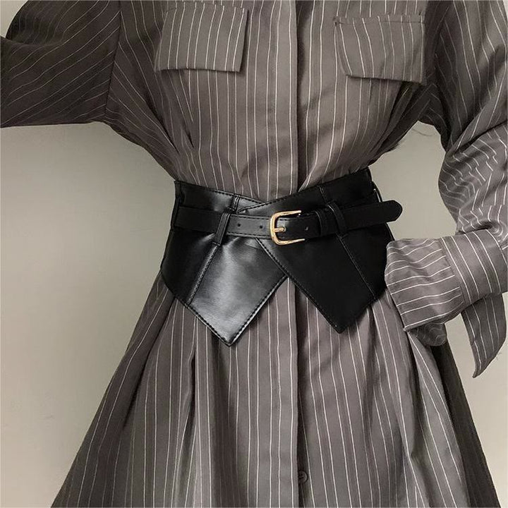 Cintura larga per corsetto in pelle da donna - Nero - image 0