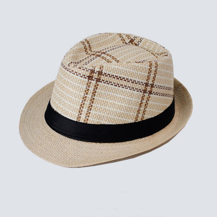 Cappello da uomo in paglia stile bohémien con motivo a quadri