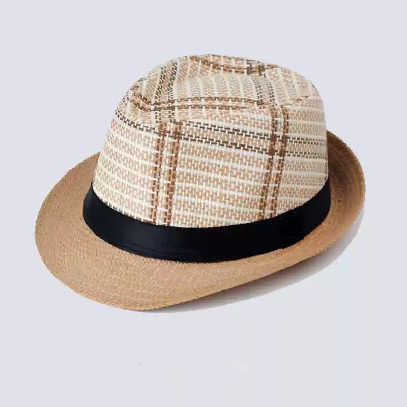 Cappello da uomo in paglia stile bohémien con motivo a quadri - Caffè leggero - Misura M (22"-22 7/8") - image 2