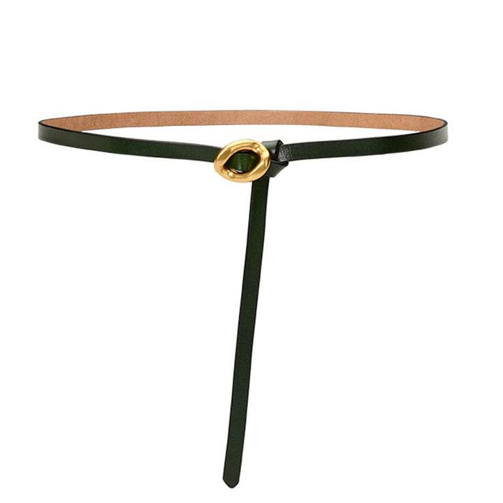 Cintura sottile con nodo da donna in vera pelle - Verde scuro - 41,34 pollici / 105 cm - image 14