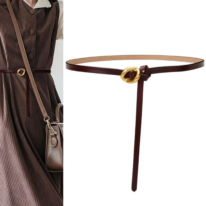 Cintura sottile con nodo da donna in vera pelle - Marrone sella - 41,34 pollici / 105 cm - image 1