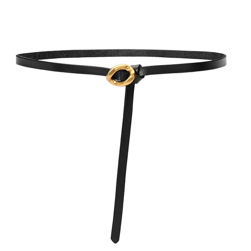 Cintura sottile con nodo da donna in vera pelle - Nero - 41,34 pollici / 105 cm - image 20