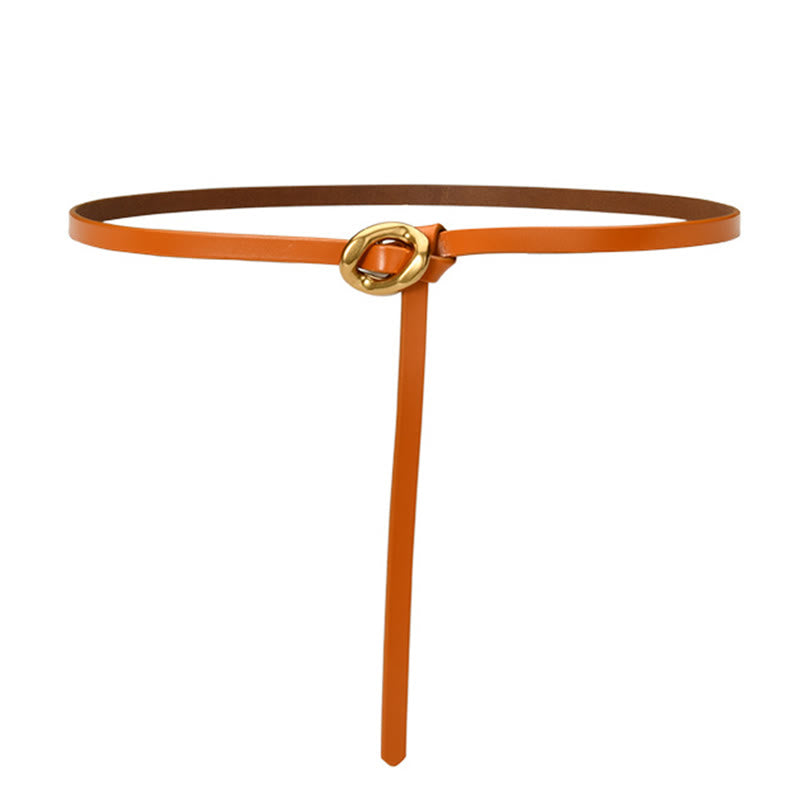 Cintura sottile con nodo da donna in vera pelle - Arancione scuro - 41,34 pollici / 105 cm - image 12