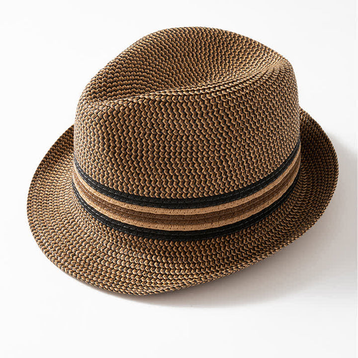 Cappello da uomo estivo in paglia marrone caffè Fedora