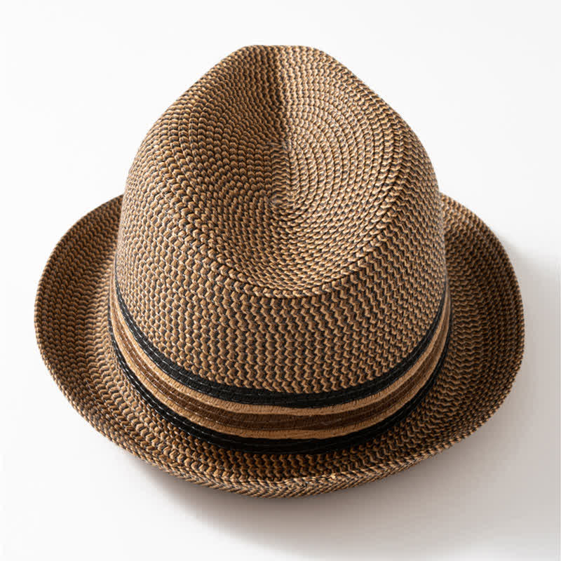Cappello da uomo estivo in paglia marrone caffè Fedora
