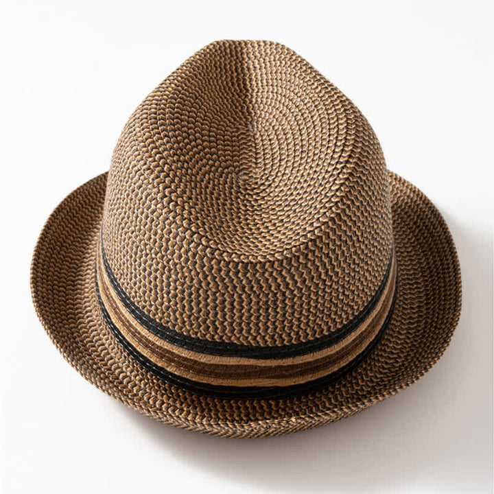 Cappello da uomo estivo in paglia marrone caffè Fedora