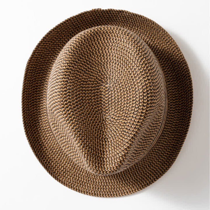 Cappello da uomo estivo in paglia marrone caffè Fedora