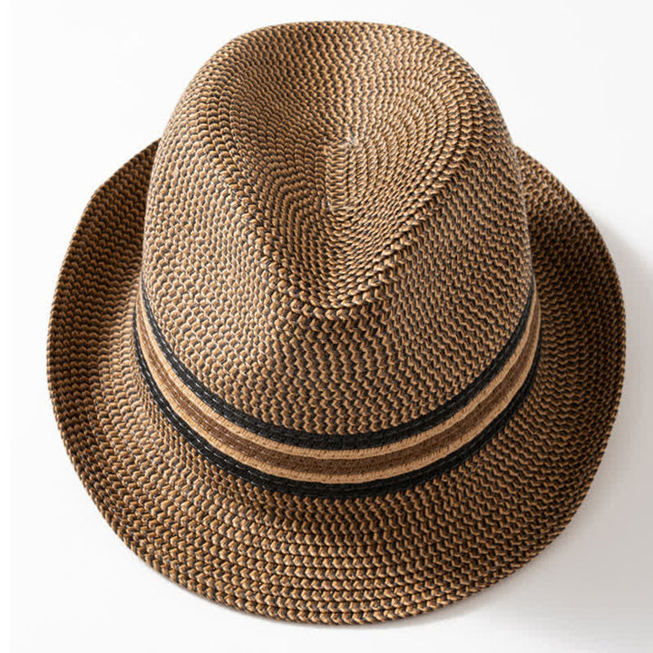 Cappello da uomo estivo in paglia marrone caffè Fedora - image 3