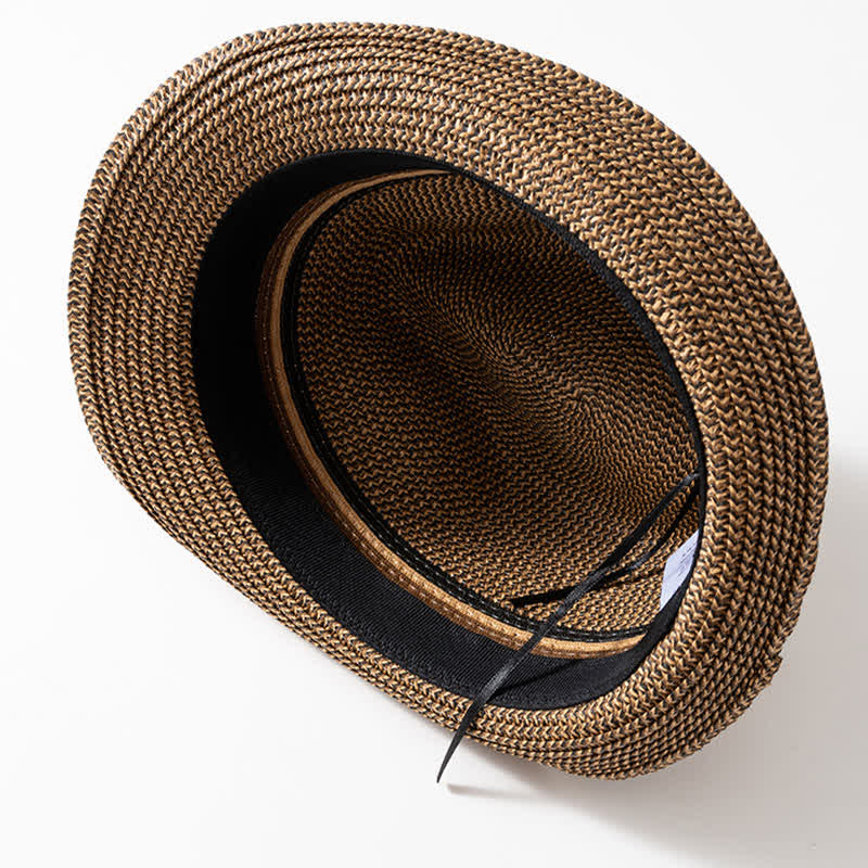 Cappello da uomo estivo in paglia marrone caffè Fedora