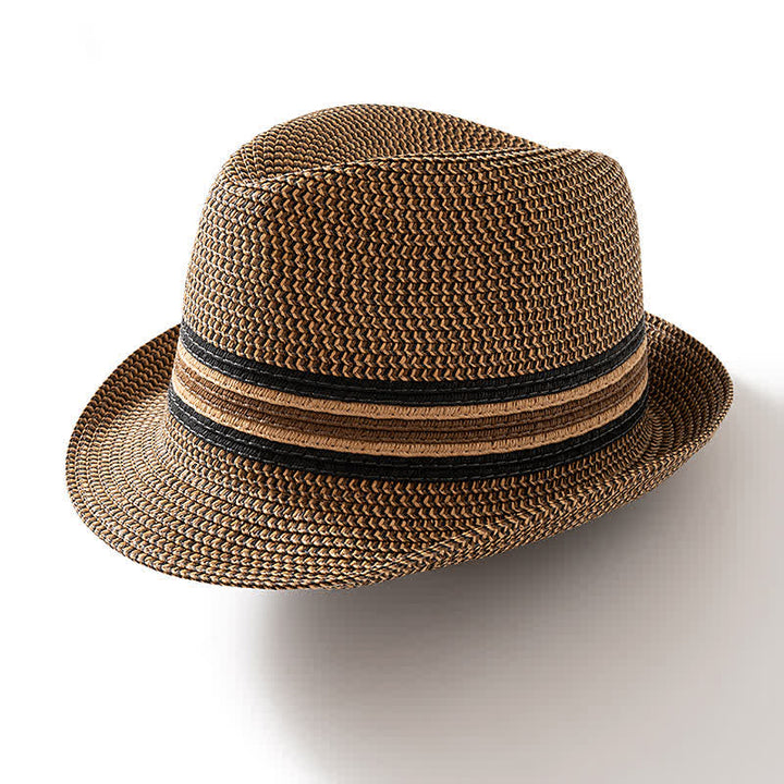 Cappello da uomo estivo in paglia marrone caffè Fedora