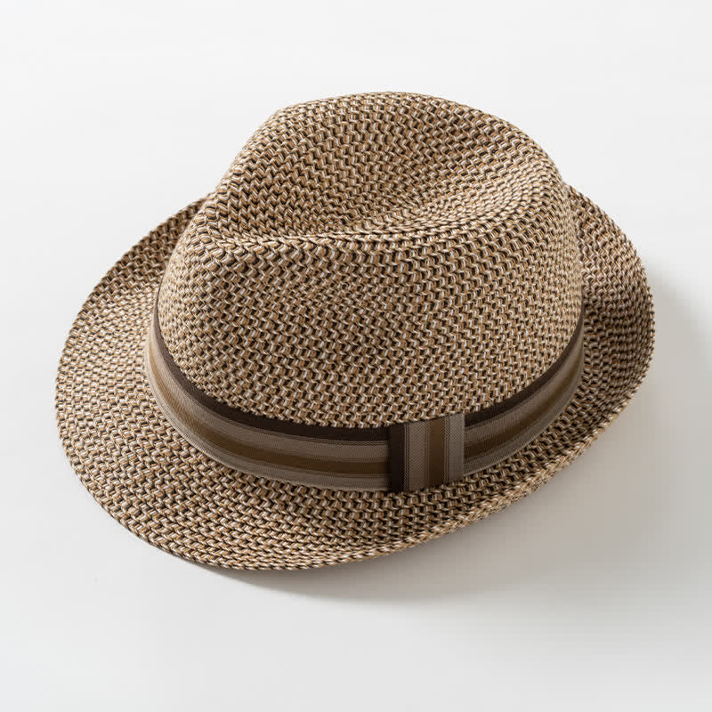 Cappello da uomo estivo in paglia marrone caffè Fedora