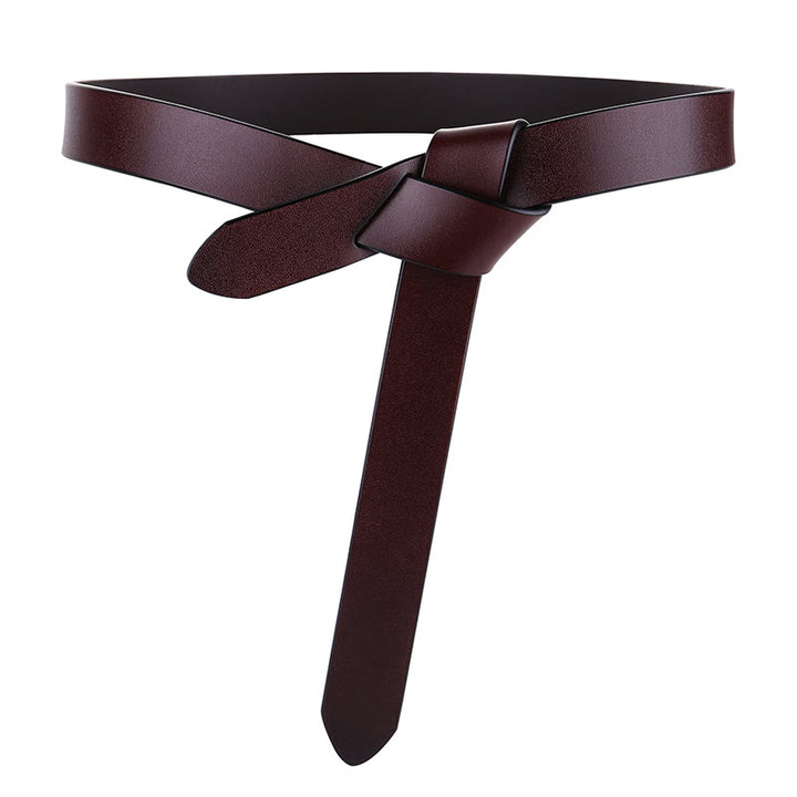 Cintura in pelle nera con nodo marrone per donna