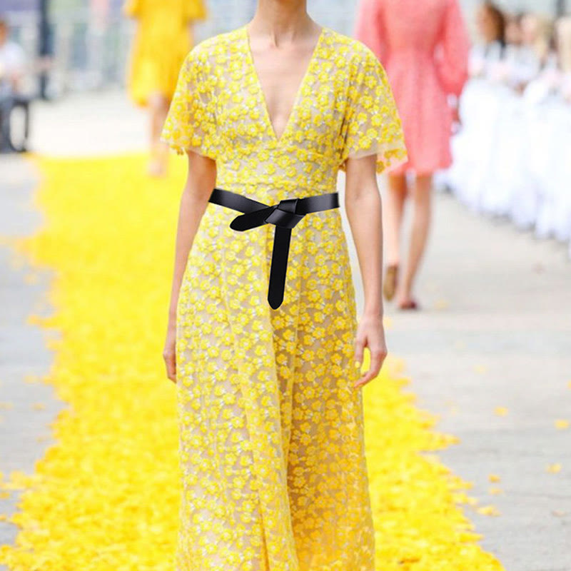 Cintura in pelle nera con nodo marrone per donna - image 2