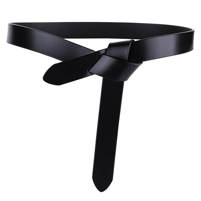 Cintura in pelle nera con nodo marrone per donna - Nero - 47,24 pollici / 120 cm - image 6