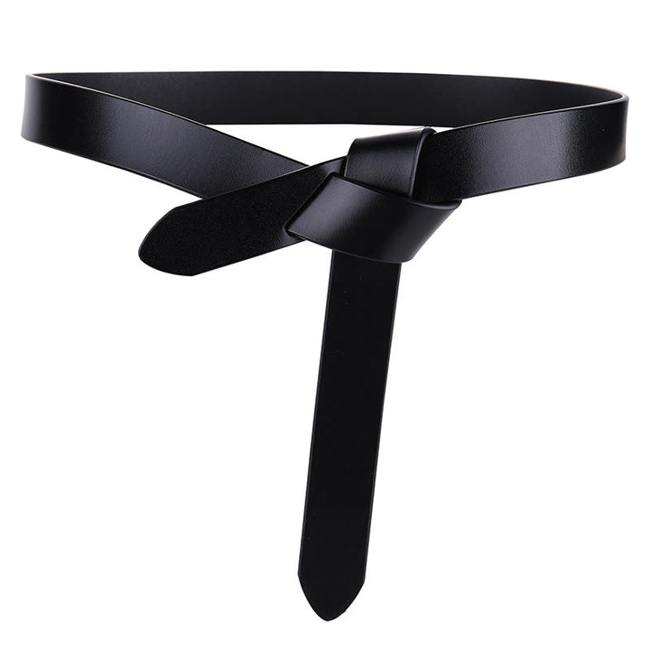Cintura in pelle nera con nodo marrone per donna - Nero - 47,24 pollici / 120 cm - image 6