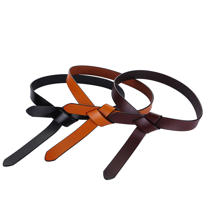 Cintura in pelle nera con nodo marrone per donna