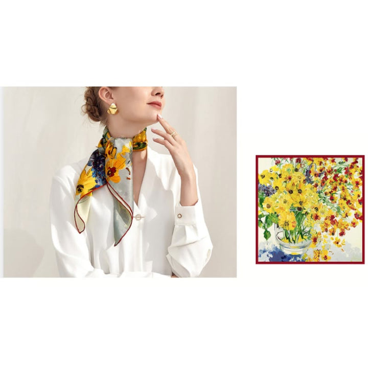 Sciarpa sottile in seta primaverile con colori caldi da donna al sole