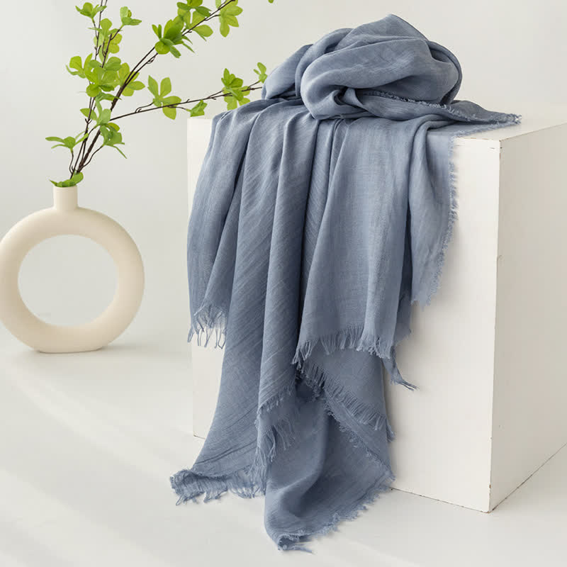 Sciarpa estiva morbida e sottile con nappe corte in tinta unita - #29 BluAcciaioChiaro - image 33