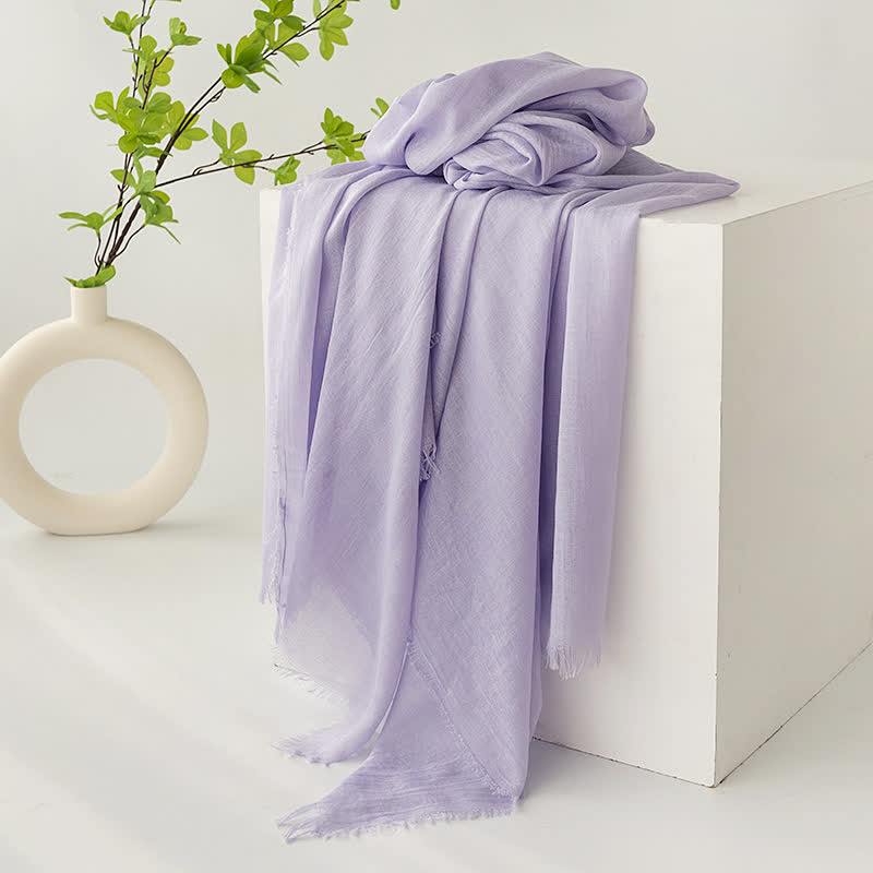 Sciarpa estiva morbida e sottile con nappe corte in tinta unita - #18 Lavanda - image 22