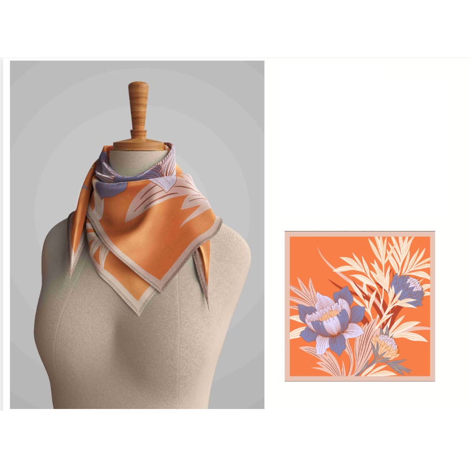 Sciarpa sottile in seta primaverile con motivo floreale Protea da donna