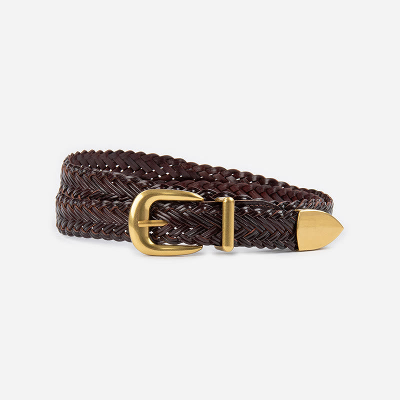 Cintura intrecciata in pelle vegana Cintura da donna - Marrone sella - 43,31 pollici / 110 cm (lunghezza della fibbia non inclusa) - image 11