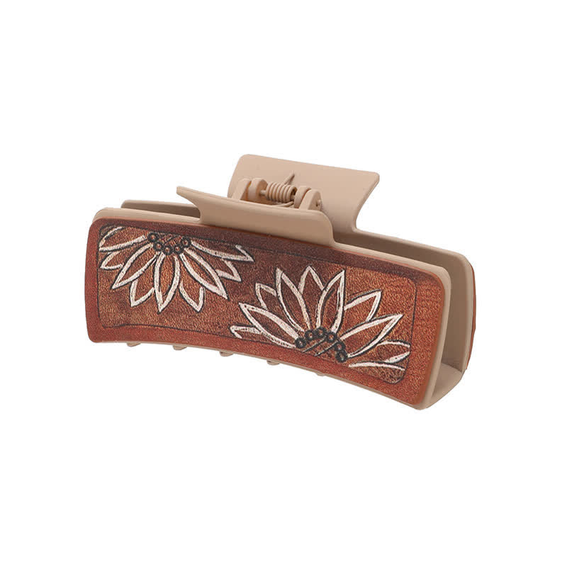 Fermaglio per capelli con stampa girasole in pelle PU marrone da donna - Cachi scuro - image 3
