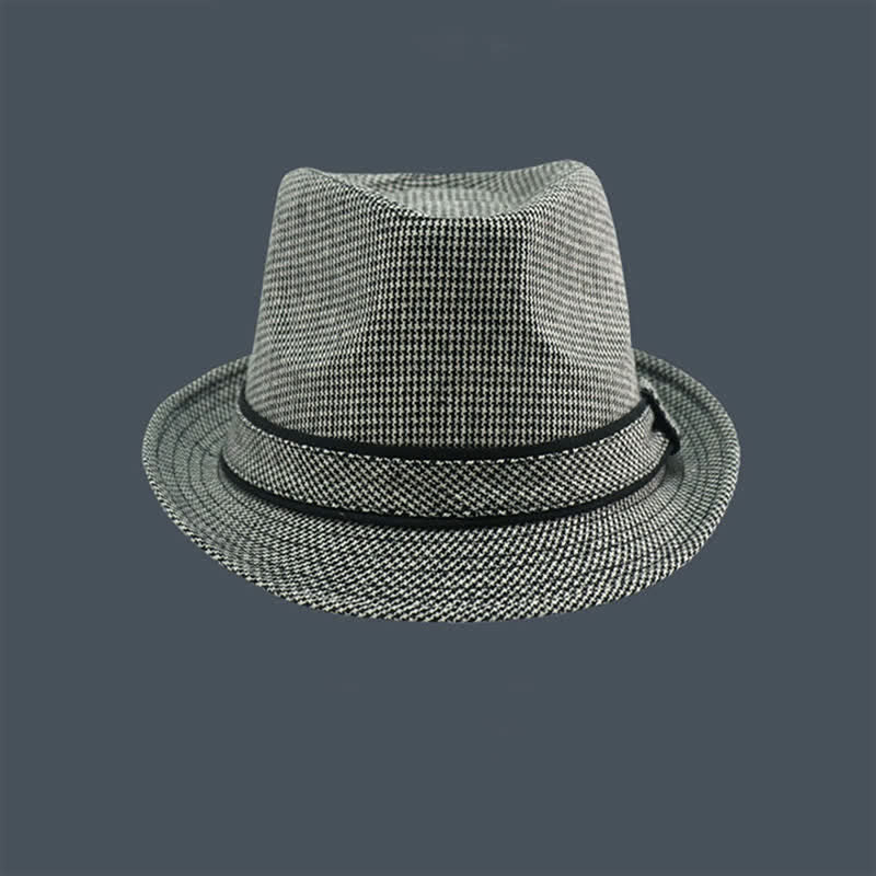 Cappello estivo da uomo Fedora con motivo a quadri inglesi e pied de poule
