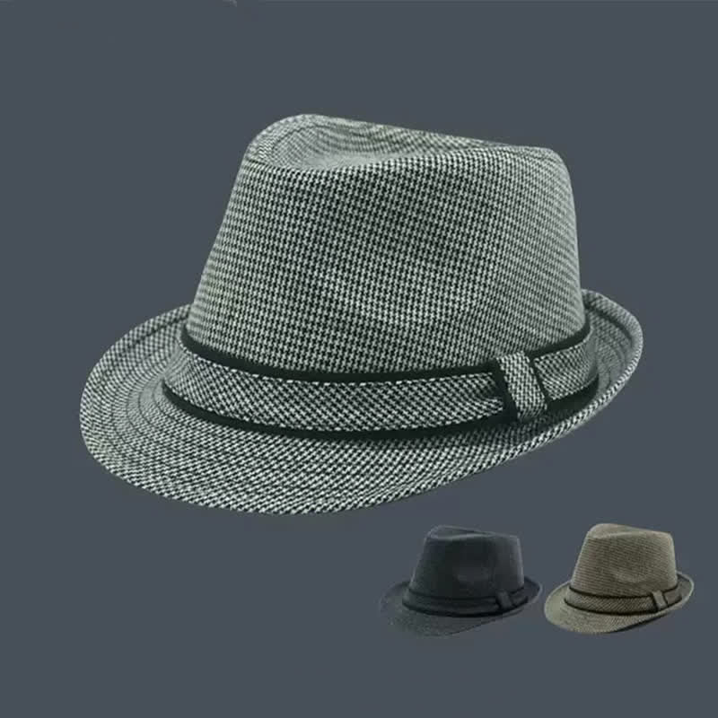 Cappello estivo da uomo Fedora con motivo a quadri inglesi e pied de poule - image 0