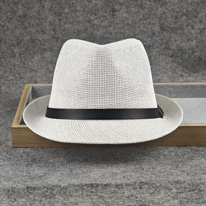 Cappello da uomo in paglia Fedora estivo con motivo a quadri inglesi e pied de poule