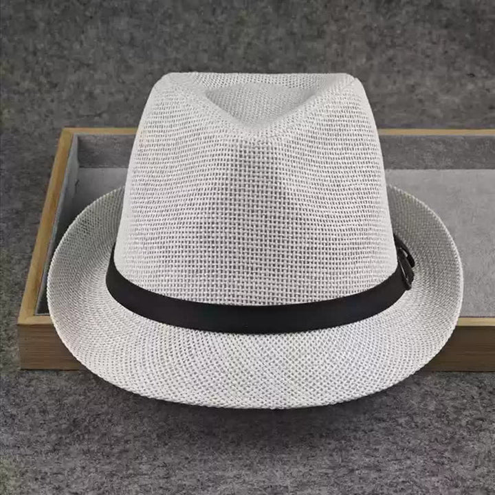 Cappello da uomo in paglia Fedora estivo con motivo a quadri inglesi e pied de poule