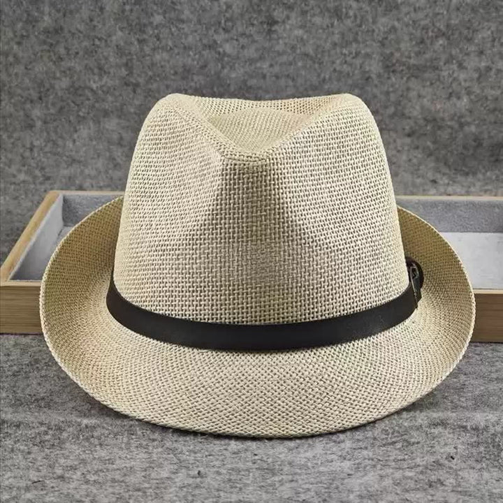 Cappello da uomo in paglia Fedora estivo con motivo a quadri inglesi e pied de poule